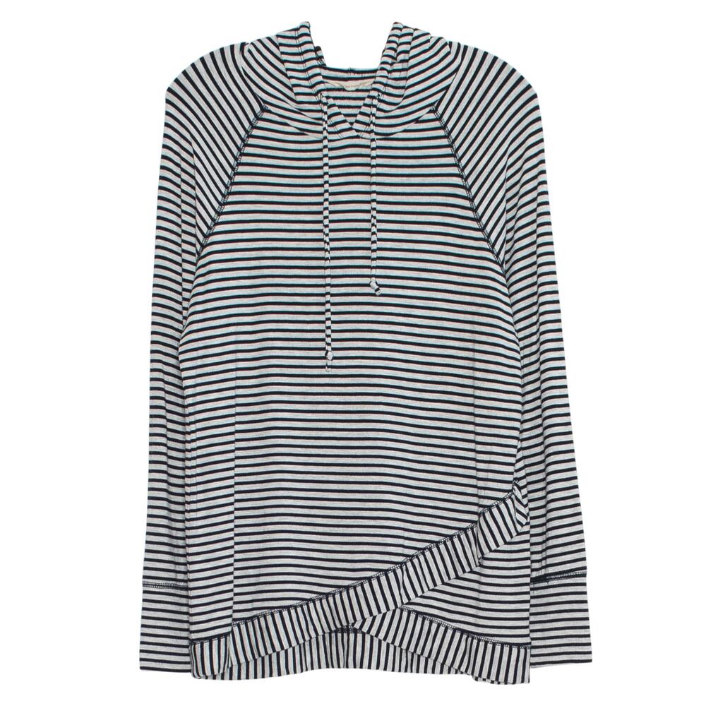 Soft Surroundings Hoodie Lazy Sunday Athleisure Lounge Stripe Gray Black Small